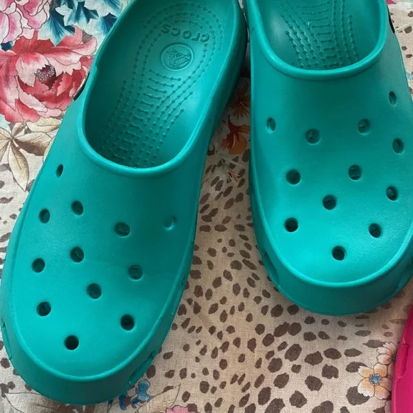 CROCS Women's Mules - Teal and Pink - Picture 3 of 5
